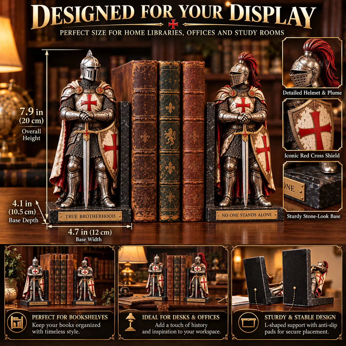 ⚔️ Knights Templar – True Brotherhood Medieval Knight Bookends
