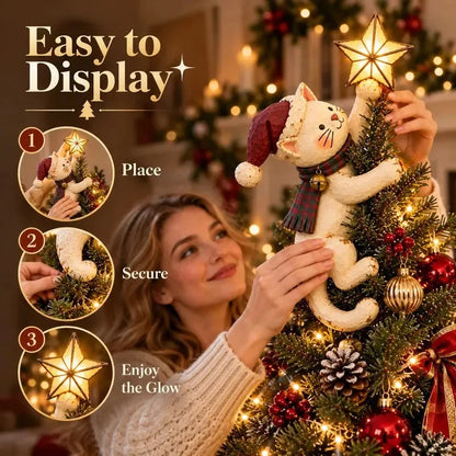 Vintage Lighted Cat Christmas Tree Topper