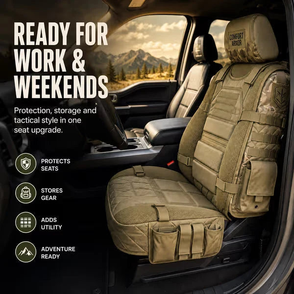 💥 50% Off Limited Time 🚙 Tactical Truck Seat Cover – Durable Design with Storage, Protection & All-Day Comfort ✨