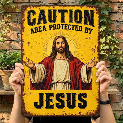 Jesus Protects This Home Vintage Metal Tin Sign
