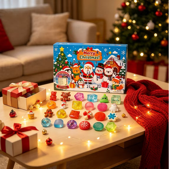 🔥24Pcs Squishy Fidget Toy Advent Calendar, Christmas Countdown Surprise Variety Squeeze Toy Pack, Kids Christmas Stocking Stuffer