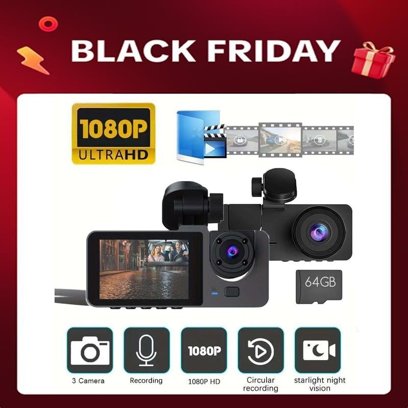 Dailyardtool® HD 1080P Dashcam with Three Lenses, Loop Recording and 3.5-inch IPS Screen