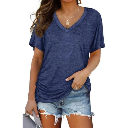 ✨Womens Short Sleeve V Neck Dolman Tops with Side Shirring Loose Fit Shirts