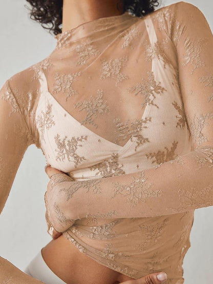 😍Women's Floral Lace Thumb Hole Sheer Tee