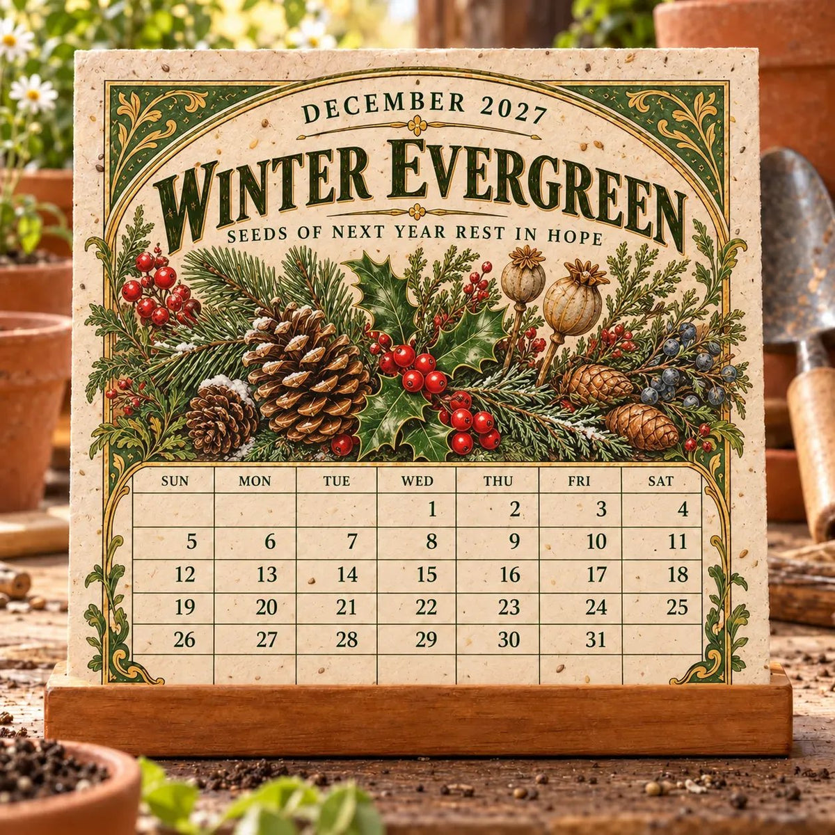 🌱 2027 Heirloom Garden Plantable Seed Calendar | 12 Plantable Months with Vintage Botanical Art & Wooden Stand 🌼