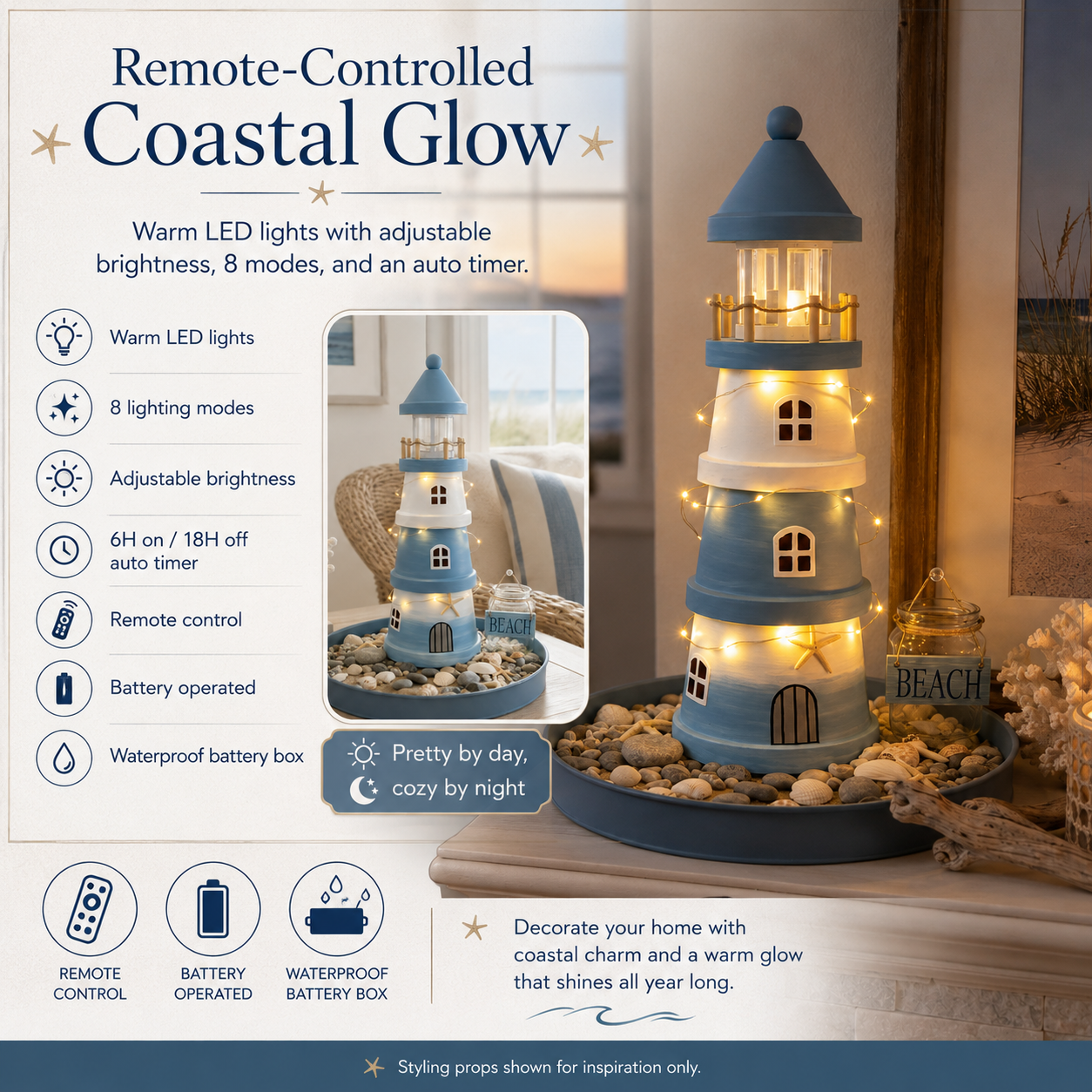 🌊Lighted Coastal Lighthouse Tabletop Decor