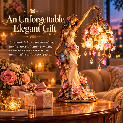 🦋 Butterfly Lady Accent Lamp – Elegant Floral Goddess Light with Crystal Drops
