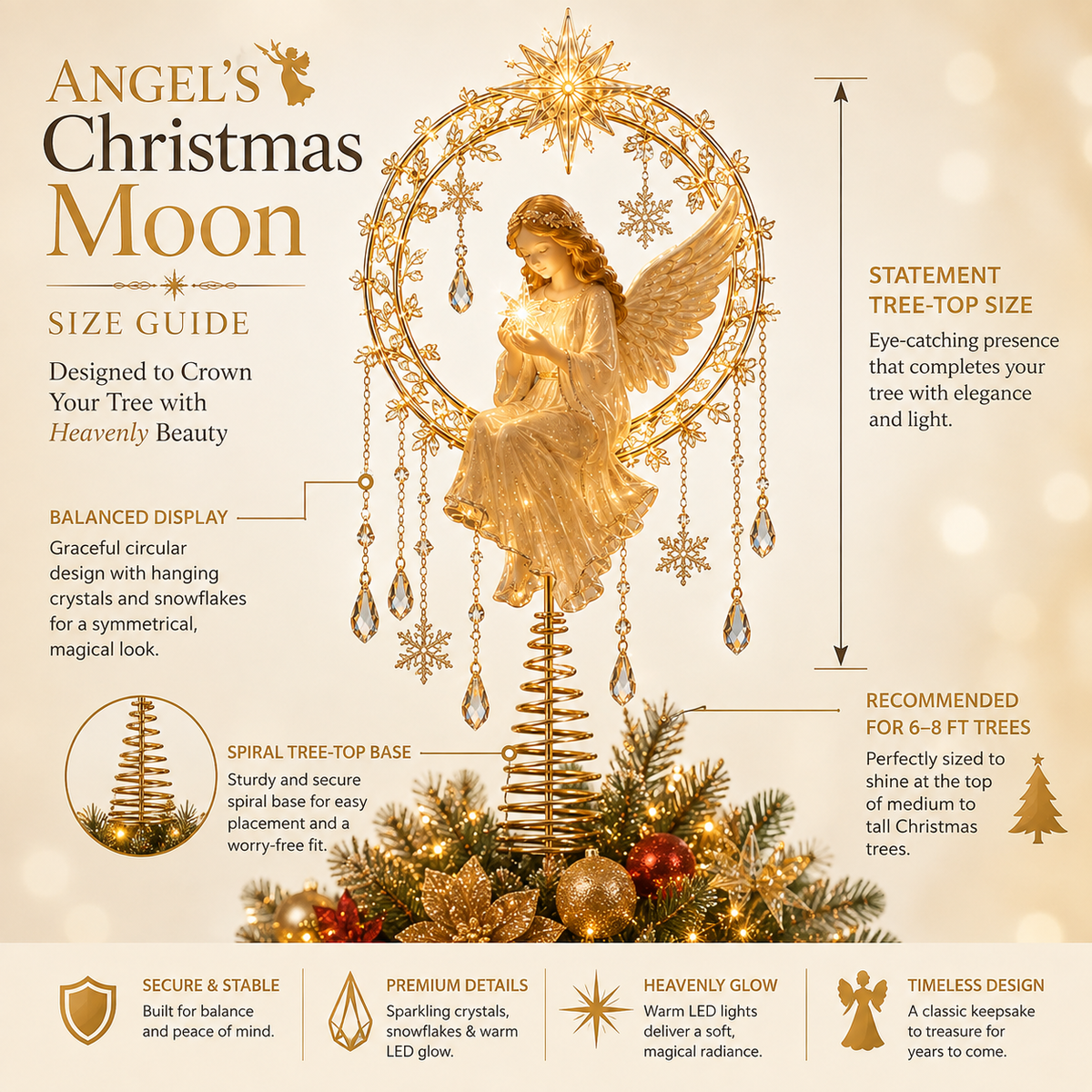 🔥Last Day 49% OFF✨ Angel’s Christmas Moon Lighted Angel Tree Topper