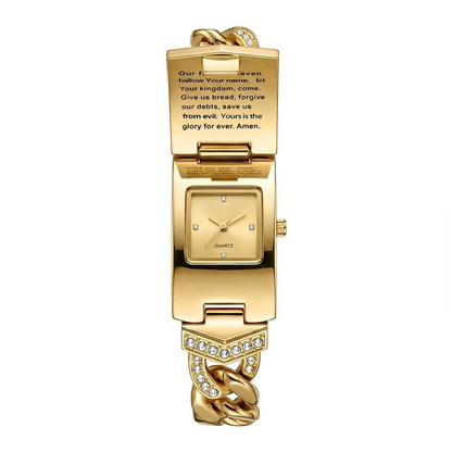 Sparkling Crystal Cross Watch—Geometric Rectangular Dial, Premium Metal Strap💎