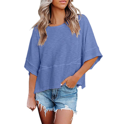 Women's Summer Casual Crewneck Batwing Half Sleeve T-Shirts Solid Color Loose Fit Cute Basic Flowy Tops Tees Blouses