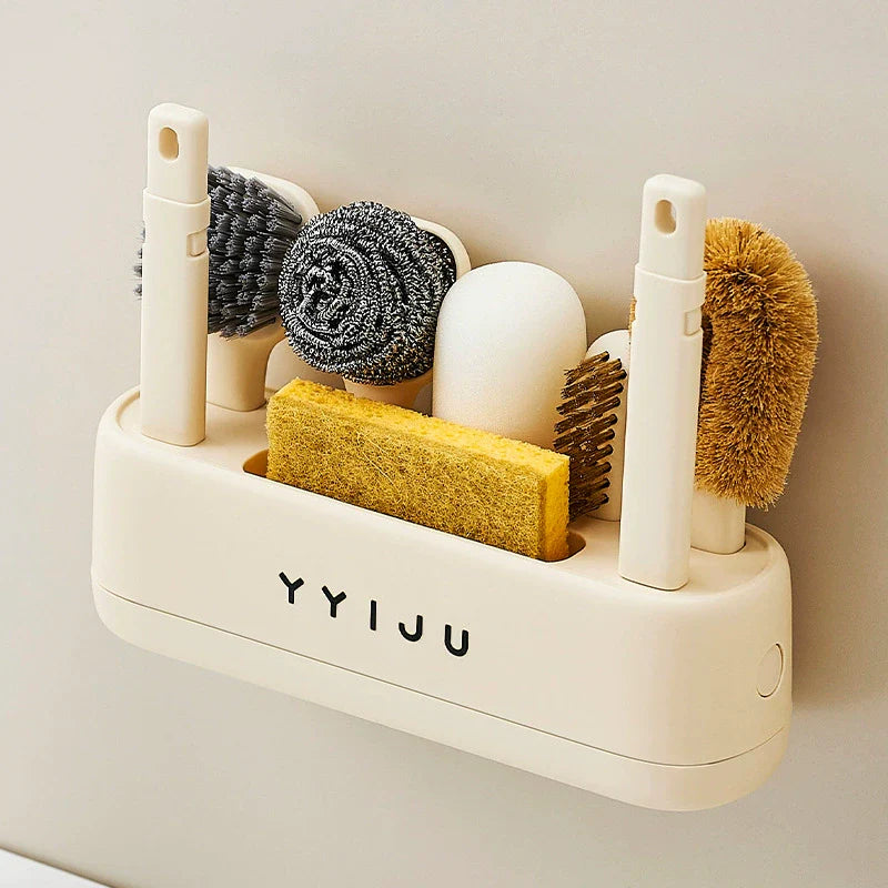 Multifunction Kitchen Cleaning Brush Set with Storage Holder