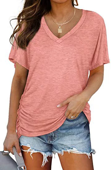 ✨Womens Short Sleeve V Neck Dolman Tops with Side Shirring Loose Fit Shirts