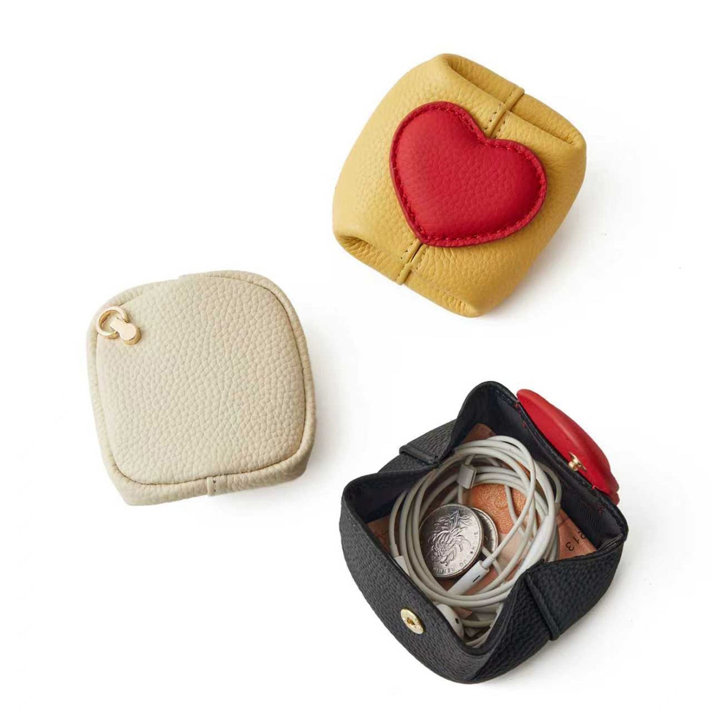 Top-Grain Leather Mini Wallet with a Hint of Heart💝