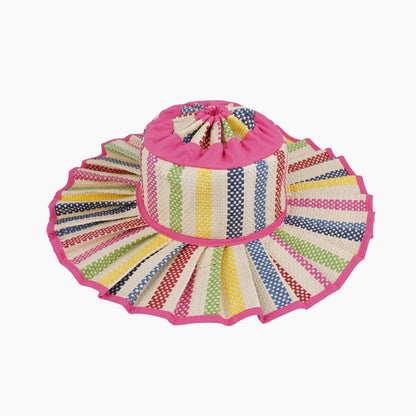 Handmade Foldable Straw Sun Hat for Women – UPF 50+ Wide Brim Pleated Beach Hat with Ponytail Opening & Packable Roll-Up Design