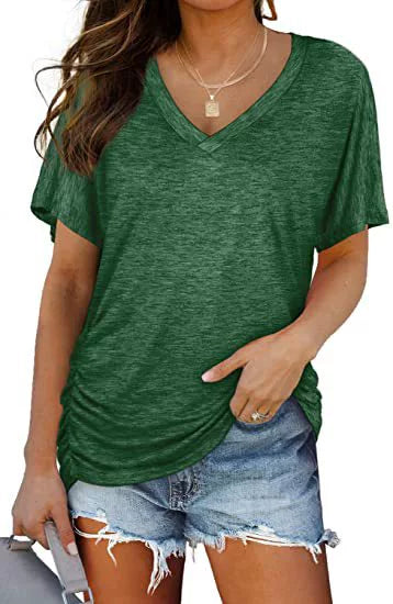 ✨Womens Short Sleeve V Neck Dolman Tops with Side Shirring Loose Fit Shirts