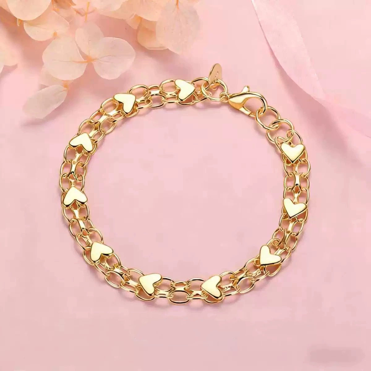 📢📢40% OFF !! ⏰Double Chain Heart Charm Bracelet