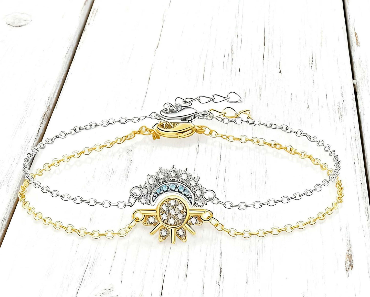 📢📢40% OFF !! ⏰Sun and Moon Pendant Necklace with Rhinestones