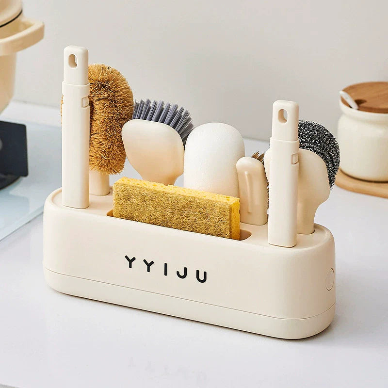 Multifunction Kitchen Cleaning Brush Set with Storage Holder