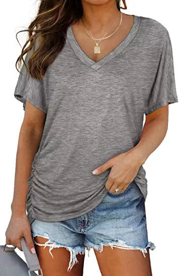 ✨Womens Short Sleeve V Neck Dolman Tops with Side Shirring Loose Fit Shirts