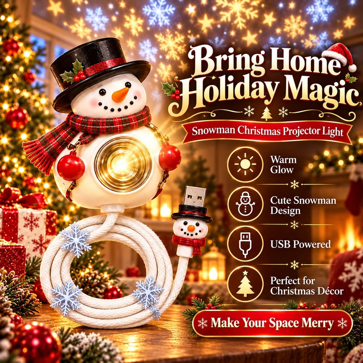 ⛄47% OFF🎄Bring Home Holiday Magic — Snowman Christmas Projector Light With Festive Glow🌙