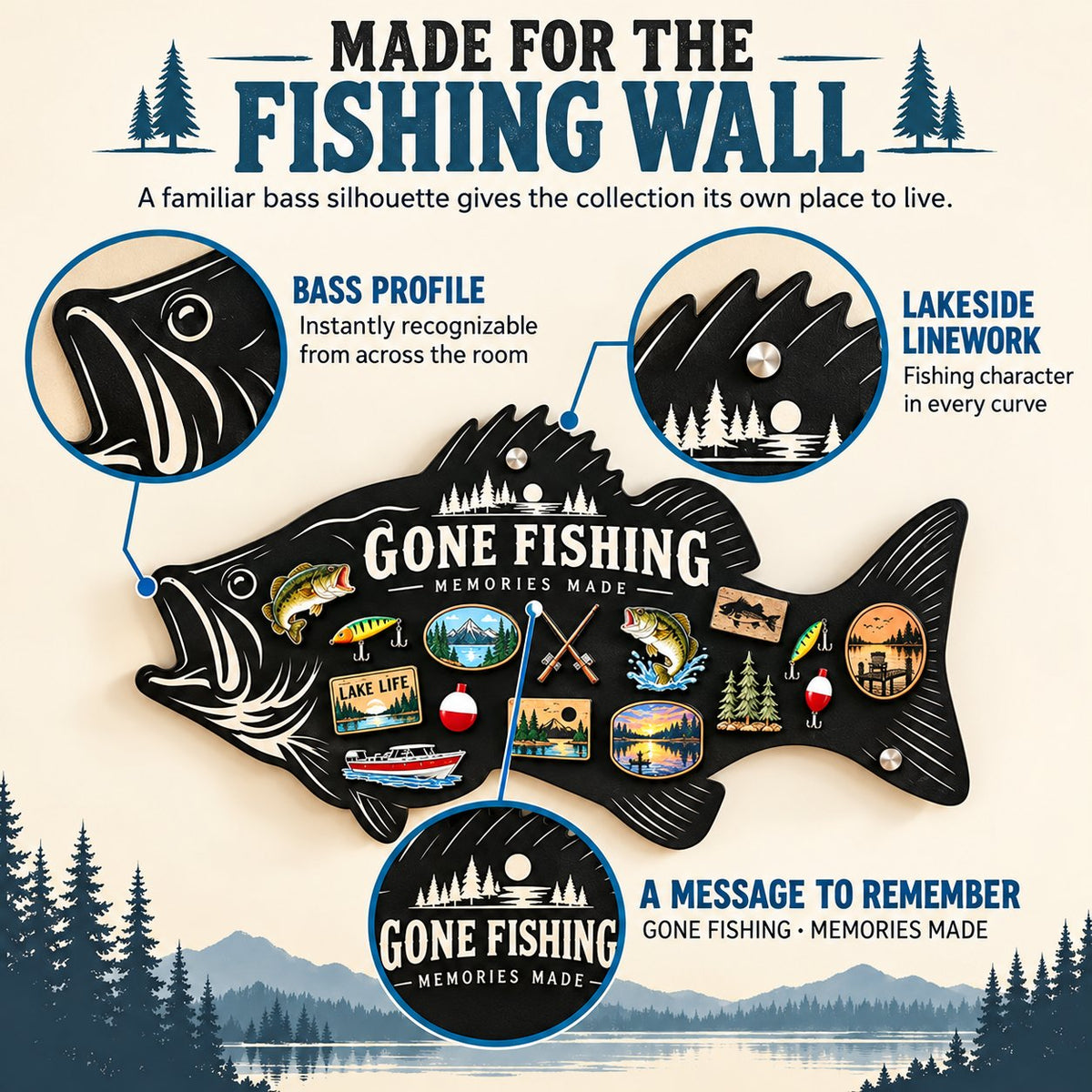 ⏳ Last Day 49% OFF – 🎣 Bass-Shaped Magnetic Fishing Memory Board | 3 Sizes for Lake Magnets, Fishing Trips & Keepsakes 🐟