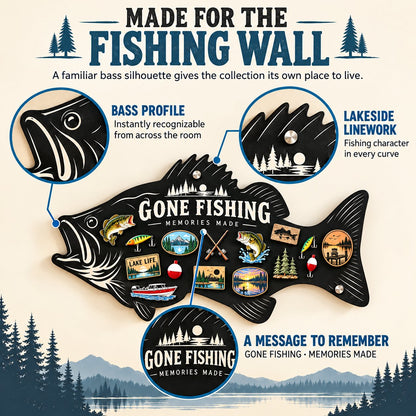 ⏳ Last Day 49% OFF – 🎣 Bass-Shaped Magnetic Fishing Memory Board | 3 Sizes for Lake Magnets, Fishing Trips & Keepsakes 🐟