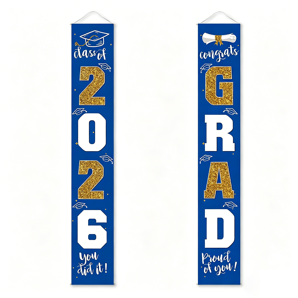 🎓Class of 2026 Graduation Banner 11.8" x 70.87" | Congrats Grad Front Door Porch Decor for Graduation Party (✨Set of 2)