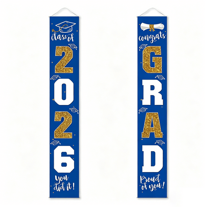 🎓Class of 2026 Graduation Banner 11.8" x 70.87" | Congrats Grad Front Door Porch Decor for Graduation Party (✨Set of 2)