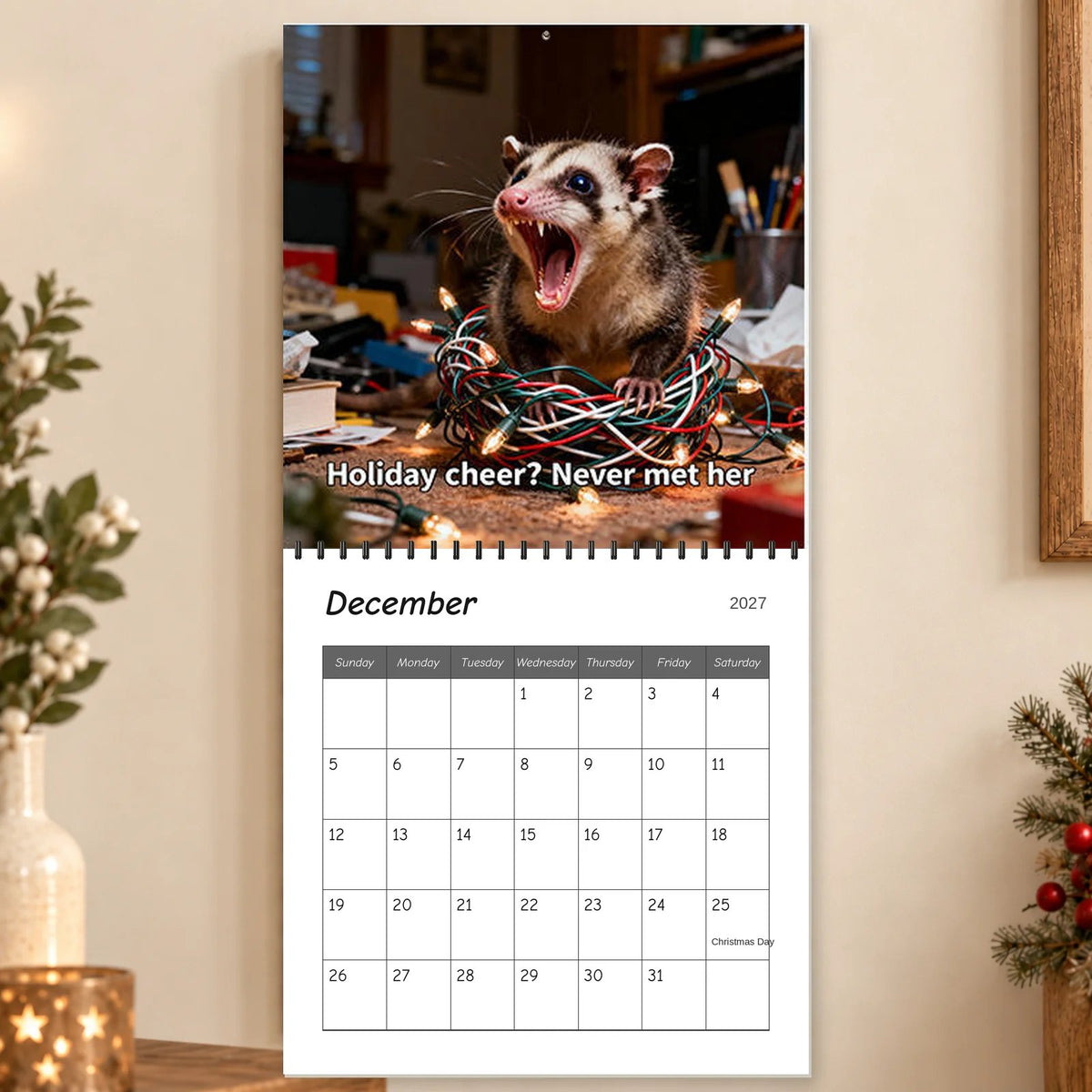 🐾Screaming Possums 2027 Wall Calendar – 12-Month Funny Relatable Calendar, Chaotic Life Humor Hanging Planner for Office, Home & Gag Gift