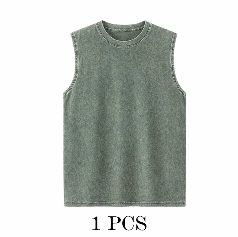 ⚡ Hot Sales  🔥 4-Pack Men's Washed Sleeveless Vest – Heavyweight Cotton, Acid Wash, Oversized Gym & Streetwear