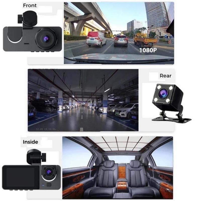 Dailyardtool® HD 1080P Dashcam with Three Lenses, Loop Recording and 3.5-inch IPS Screen