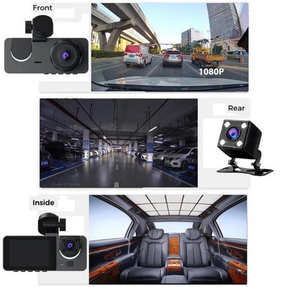 Dailyardtool® HD 1080P Dashcam with Three Lenses, Loop Recording and 3.5-inch IPS Screen