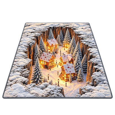 Optical Illusion Christmas Scene Rug