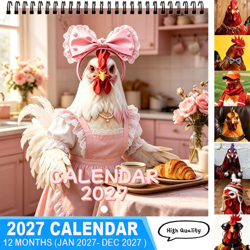 🐔 2027 Chicken Wall Calendar, 12-Month Spiral Planner With Notes