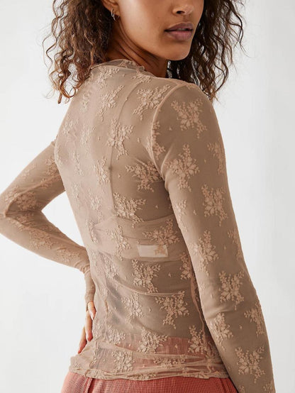 😍Women's Floral Lace Thumb Hole Sheer Tee
