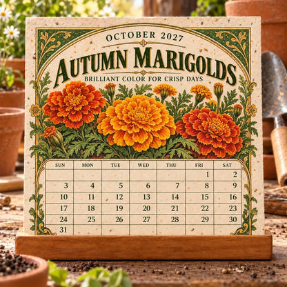 🌱 2027 Heirloom Garden Plantable Seed Calendar | 12 Plantable Months with Vintage Botanical Art & Wooden Stand 🌼