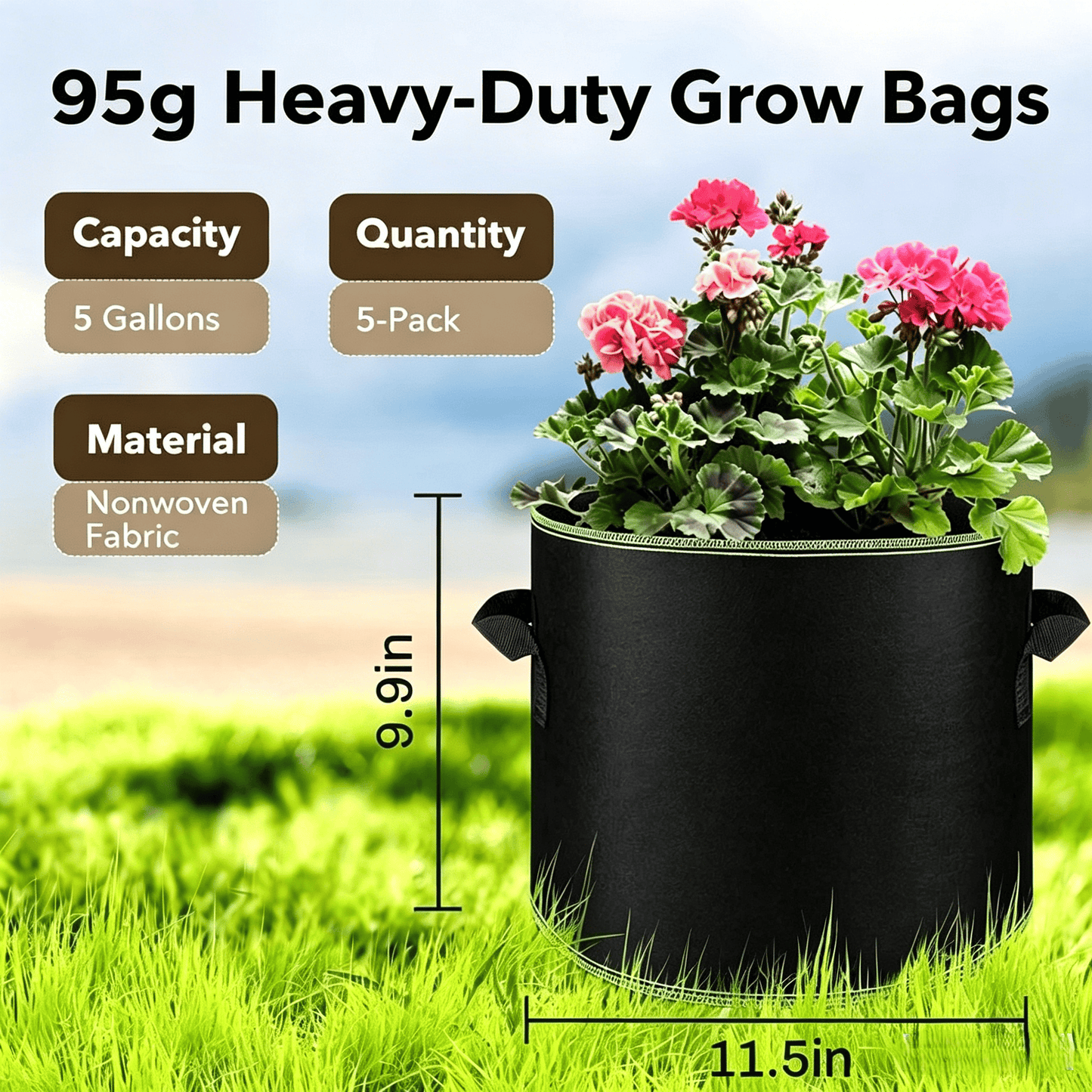 🌱 Gallon Grow Bags – Heavy Duty Aeration Fabric Pots with Handles for Vegetables, Flowers & Fruits 🪴