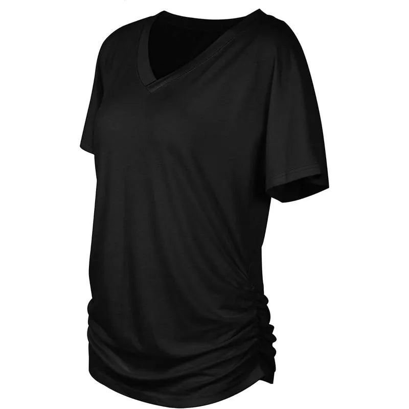 ✨Womens Short Sleeve V Neck Dolman Tops with Side Shirring Loose Fit Shirts