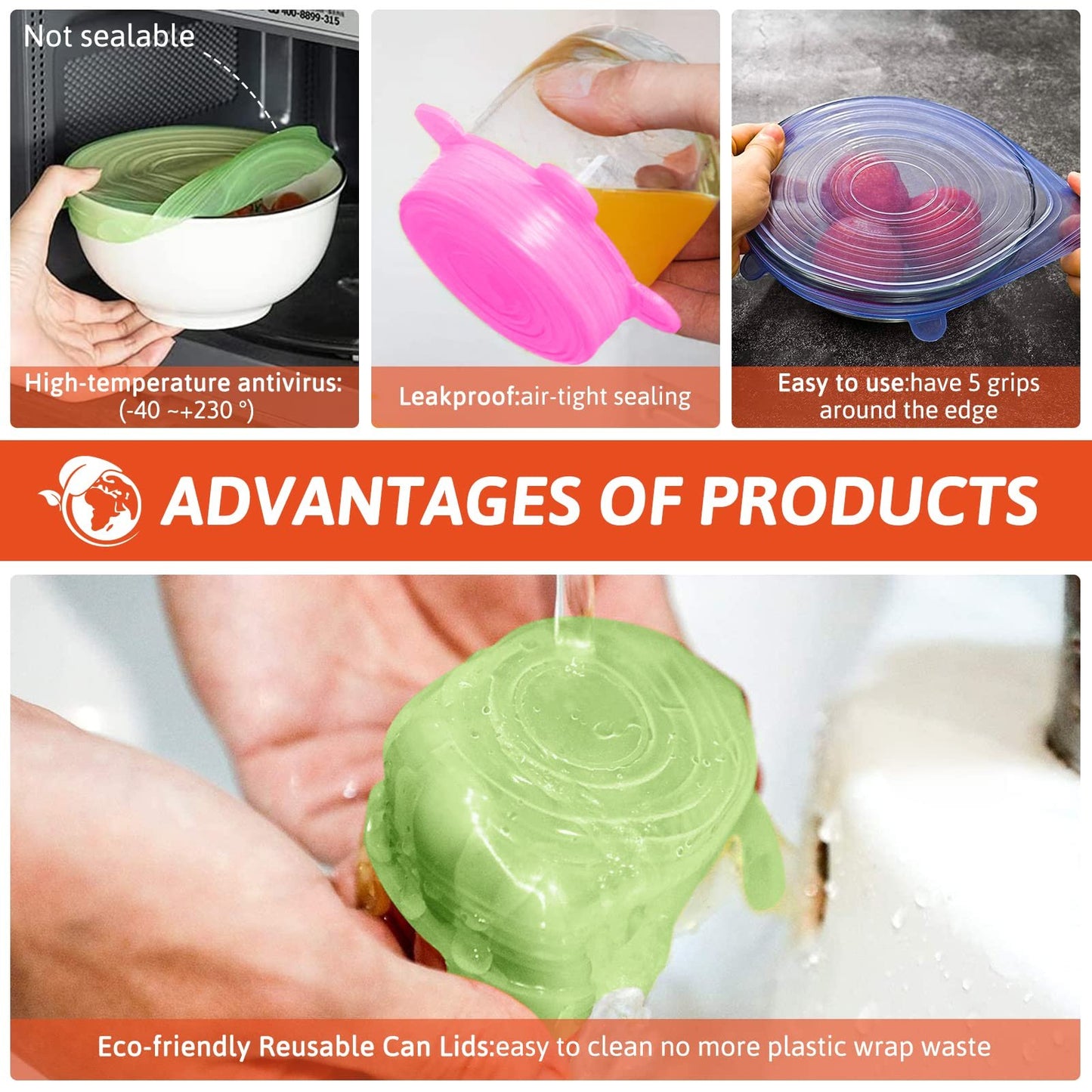 Silicone Cover Stretch Lids Reusable Airtight Food Wrap Covers