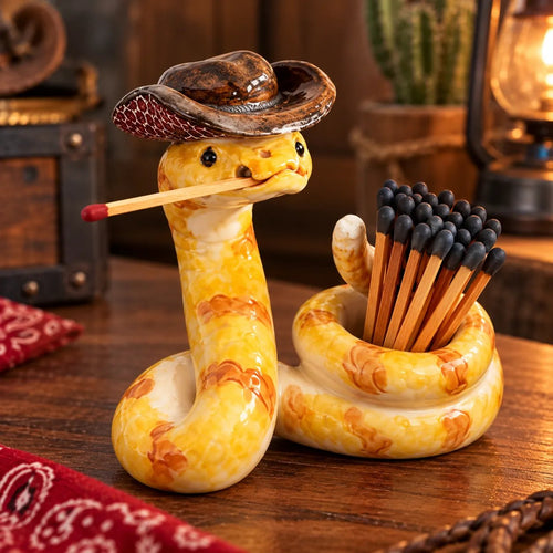 ⏳ Last Day 49% OFF – 🤠 The Cowboy Rattler Match Holder | Funny Western Snake Décor for Cabins, Mantels & Bars 🐍