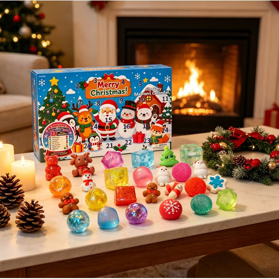 🔥24Pcs Squishy Fidget Toy Advent Calendar, Christmas Countdown Surprise Variety Squeeze Toy Pack, Kids Christmas Stocking Stuffer