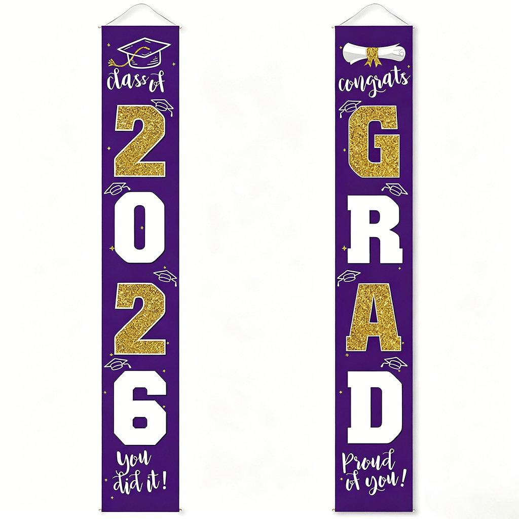 🎓Class of 2026 Graduation Banner 11.8" x 70.87" | Congrats Grad Front Door Porch Decor for Graduation Party (✨Set of 2)