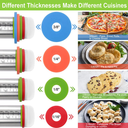 Dailyardtool® Adjustable Stainless Steel Rolling Pin with Thickness Rings