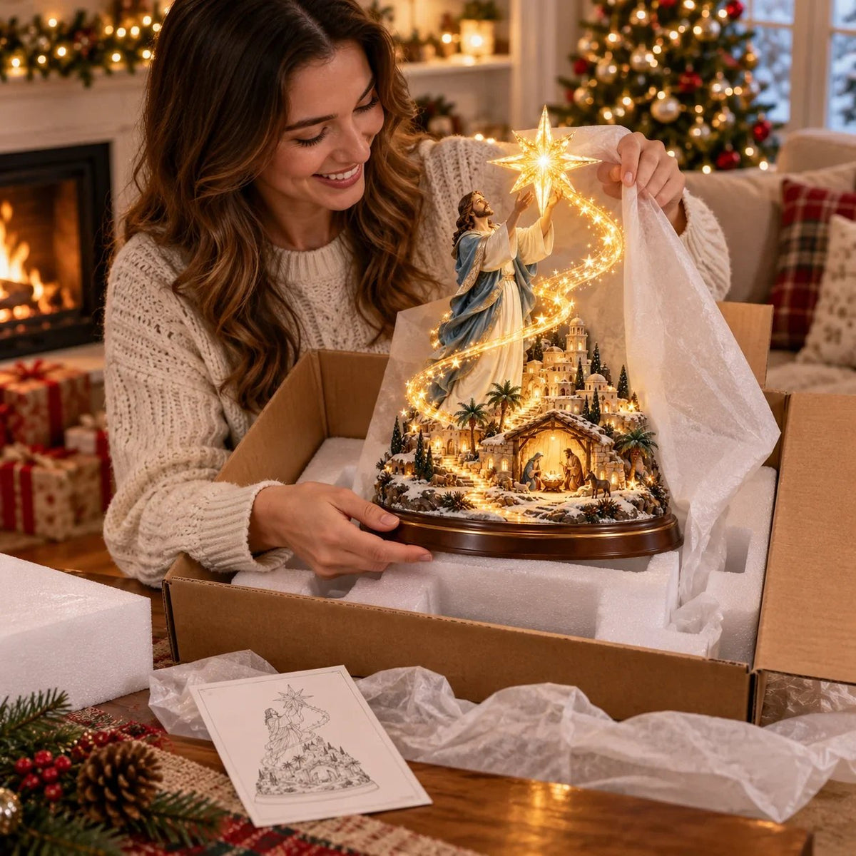 ⭐✨ Bethlehem Star of Hope – Jesus Holding the Guiding Star Illuminated Christmas Nativity Scene