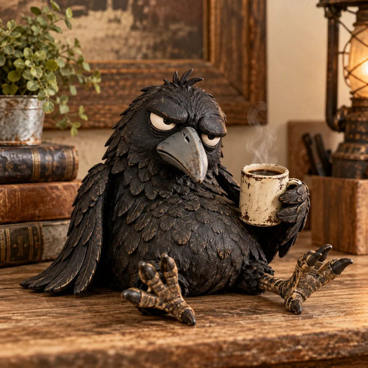 🔥Vintage Raven & Coffee Mug Decor Figurine