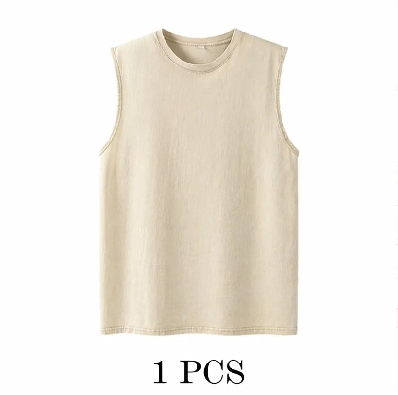 ⚡ Hot Sales  🔥 4-Pack Men's Washed Sleeveless Vest – Heavyweight Cotton, Acid Wash, Oversized Gym & Streetwear