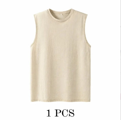 ⚡ Hot Sales  🔥 4-Pack Men's Washed Sleeveless Vest – Heavyweight Cotton, Acid Wash, Oversized Gym & Streetwear