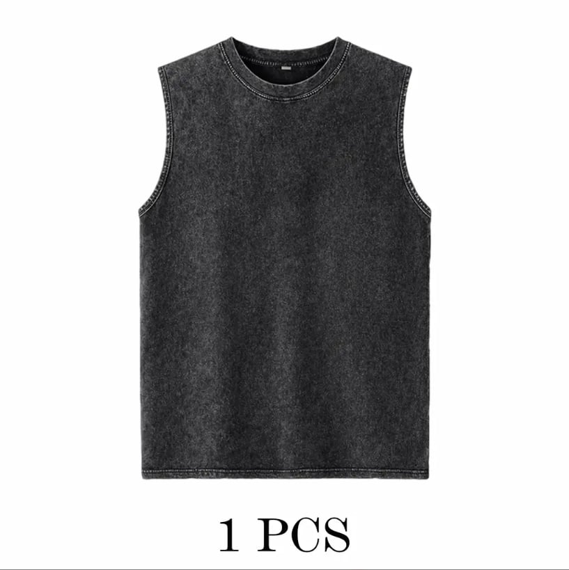 ⚡ Hot Sales  🔥 4-Pack Men's Washed Sleeveless Vest – Heavyweight Cotton, Acid Wash, Oversized Gym & Streetwear