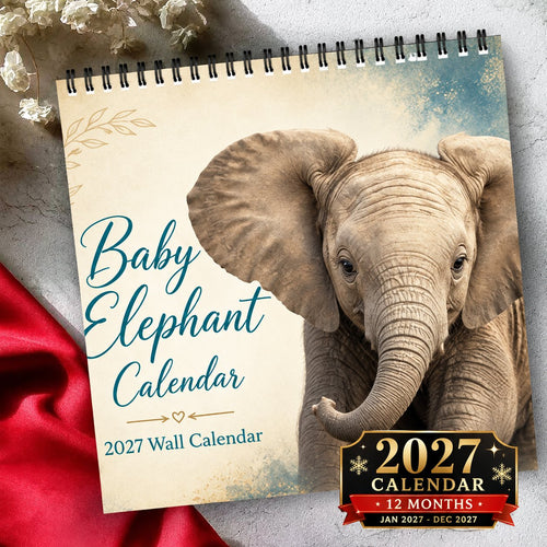 🐘Baby Elephant 2027 Wall Calendar – Cute Baby Elephant Art Calendar, Gift for Wildlife Animal Lovers