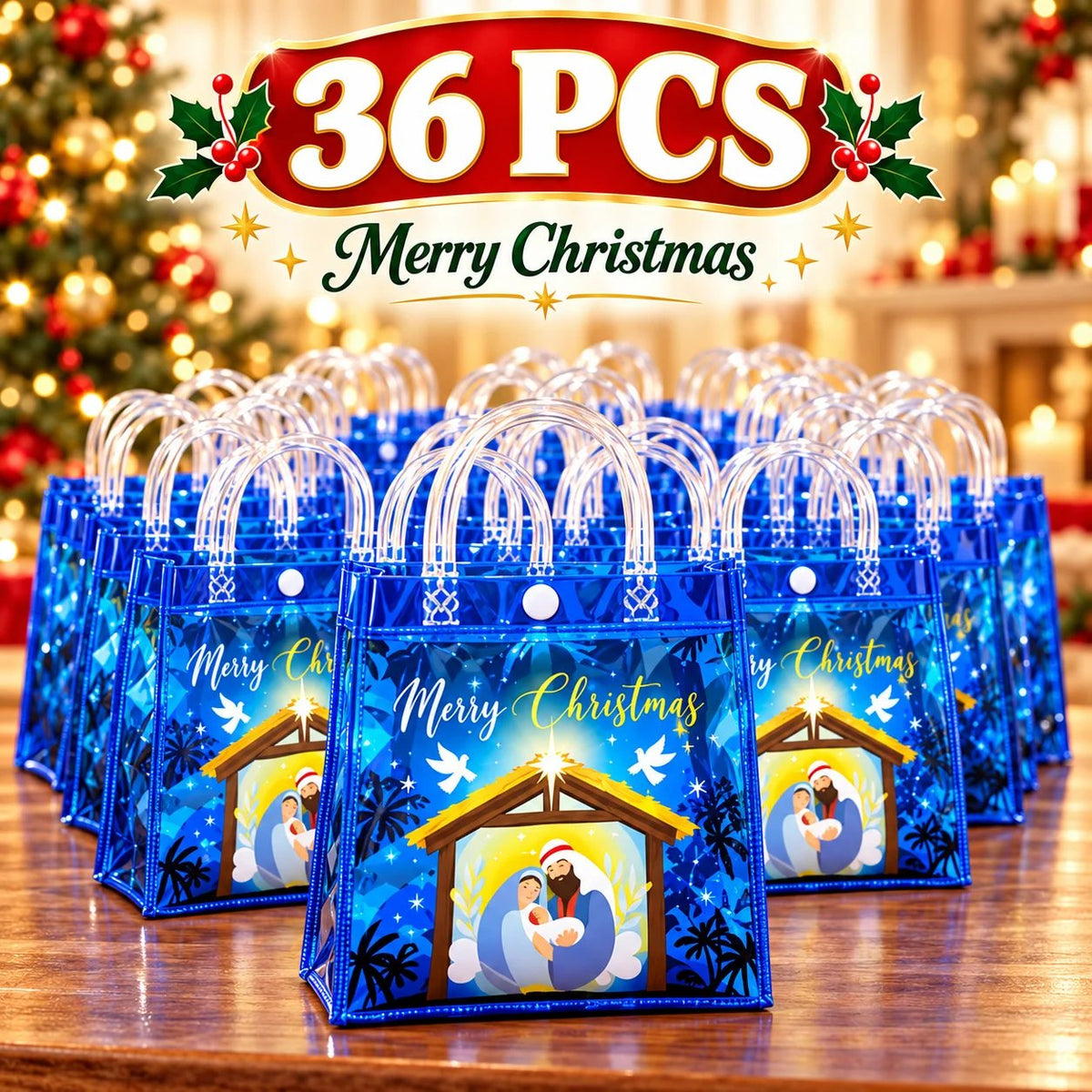 🎄✝️ Christmas Nativity Gift Bags – Reusable Christian Treat Bags with Handles